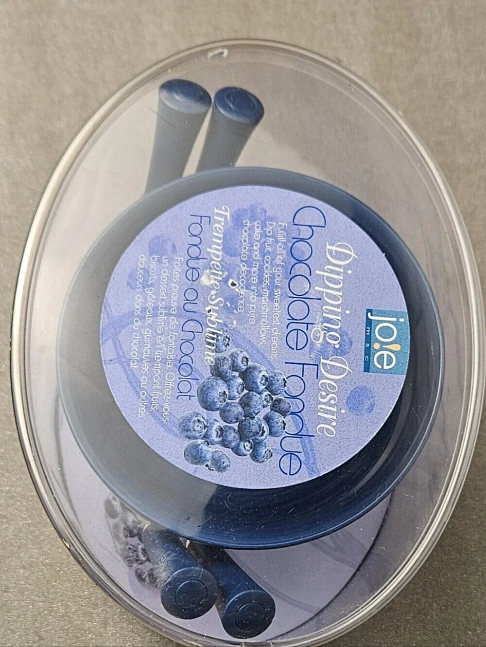 Vintage Jo!e Dipping Desire Chocolate Fondue Set NIB Blue Ceramic Bowl Forks NIB